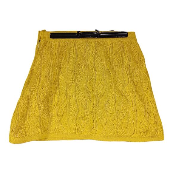 Coogi Sweater Skirt Mini Cotton Knit Textured Mustard Yellow 14" Women's Small - Picture 2 of 7